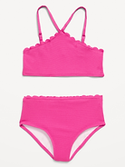 Image number 1 showing, Textured Scallop-Trim Halter Swim Set for Girls
