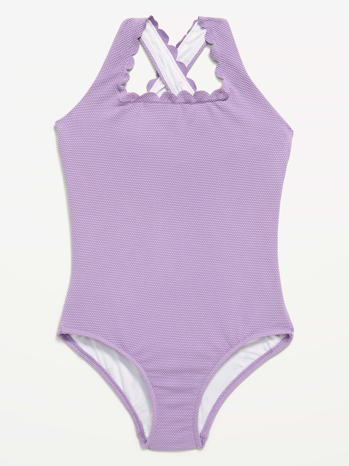 Image number 1 showing, Textured Scallop Cross-Back One-Piece Swimsuit for Girls