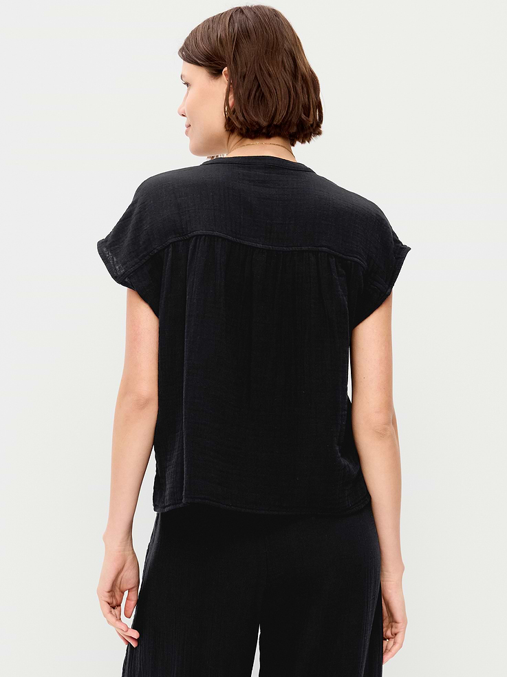 Image number 2 showing, Short-Sleeve Crinkle Gauze Popover Top