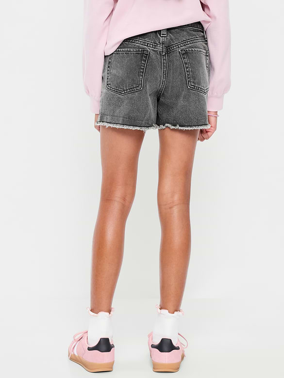 Short en denim à taille haute et à ourlet effiloché pour fille
