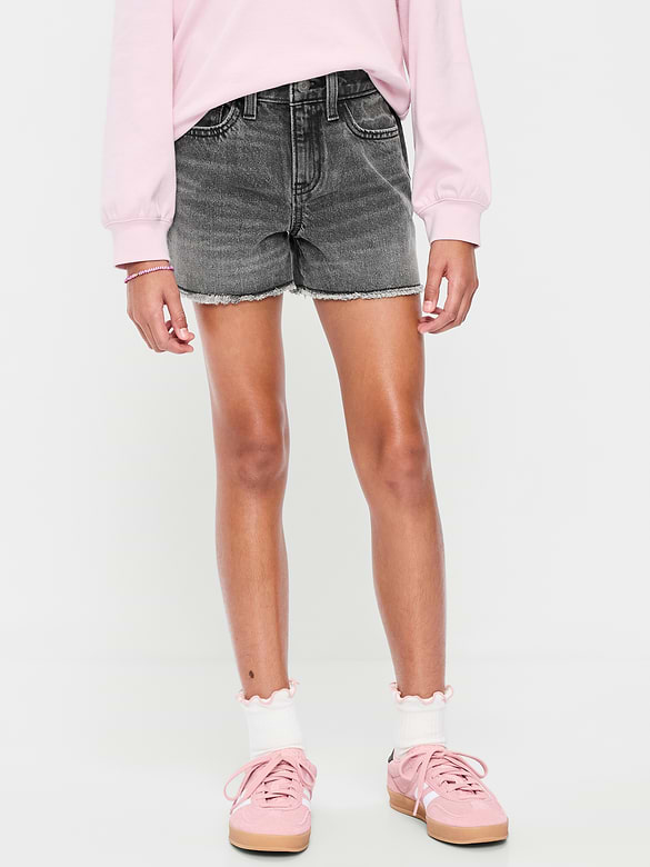 Short en denim à taille haute et à ourlet effiloché pour fille