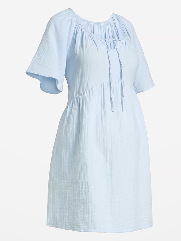 Maternity Crinkle Gauze Flutter-Sleeve Mini Swing Dress