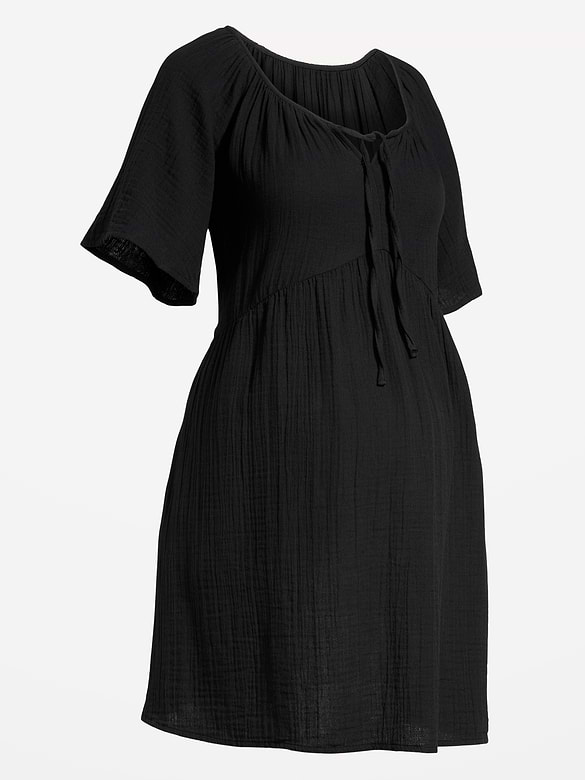 Maternity Crinkle Gauze Flutter-Sleeve Mini Swing Dress