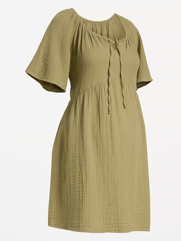 Maternity Crinkle Gauze Flutter-Sleeve Mini Swing Dress