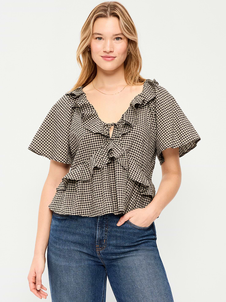 Image number 5 showing, Ruffle Tie-Front Top