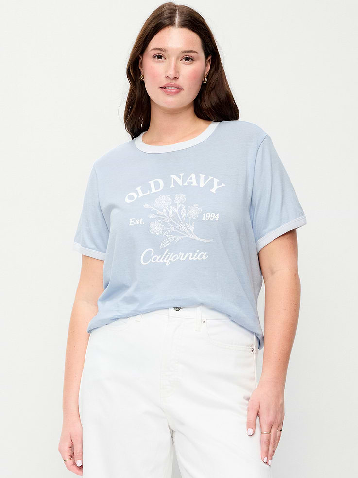 L'image numéro 8 présente T-shirt passe-partout à bords contrastants avec logo et imprimé