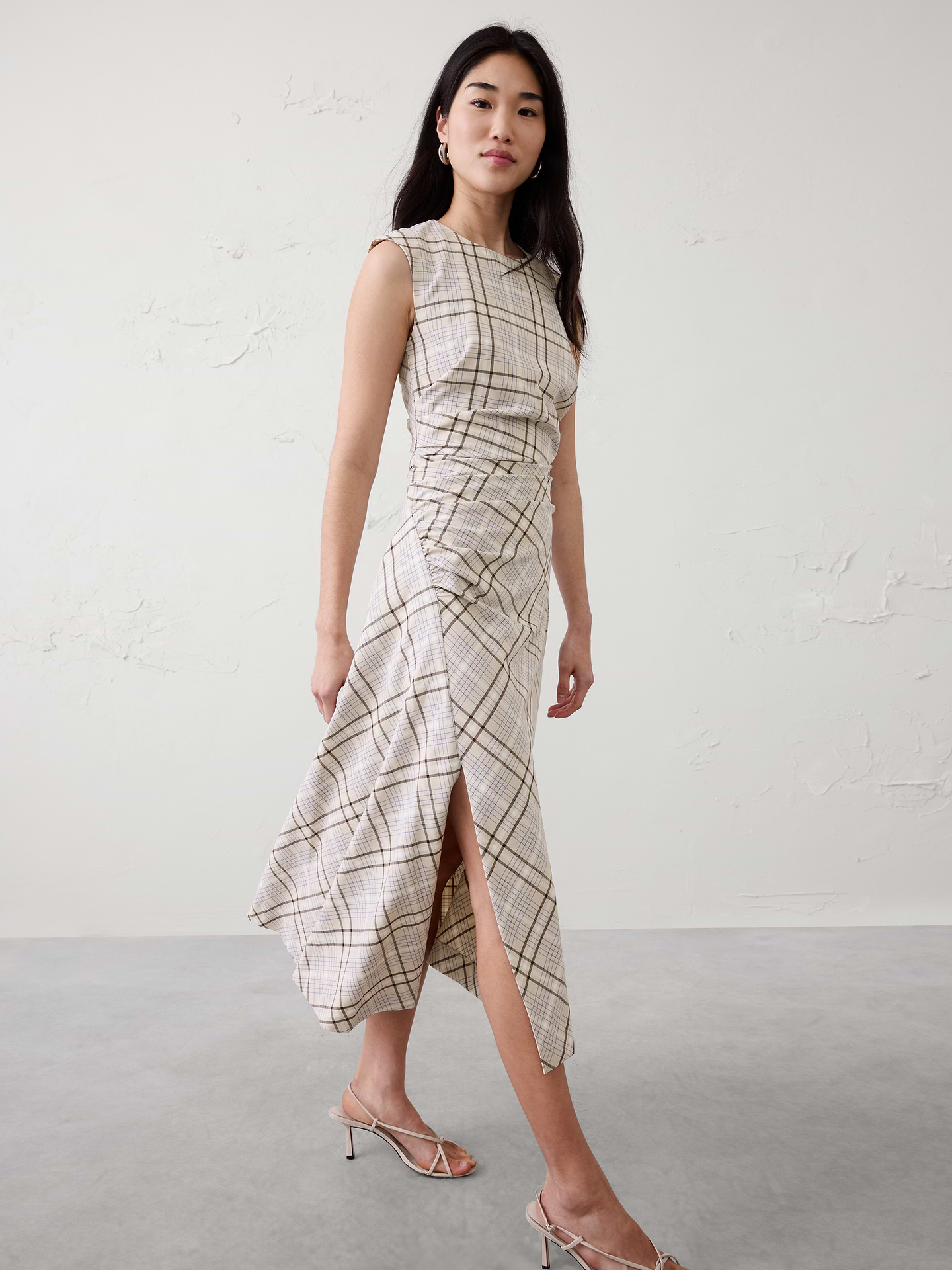 Image number 1 showing, High-Neck Shirred Midi Dress