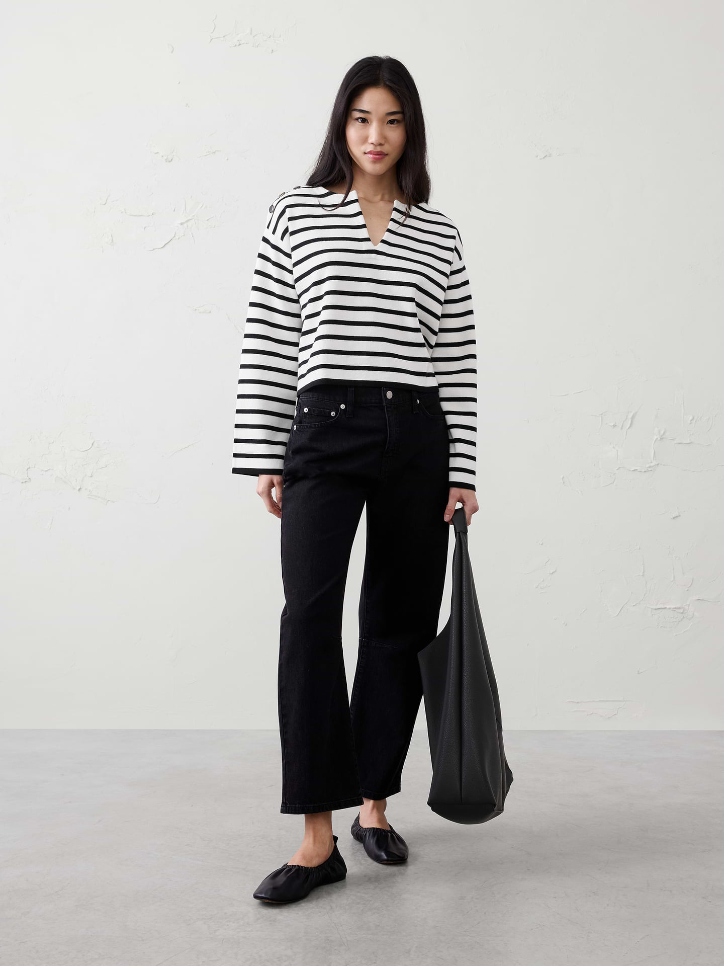 Image number 1 showing, Striped Button Notch-Neck Sweater