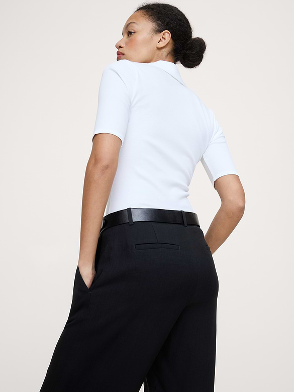 Ribbed Elbow-Sleeve Polo