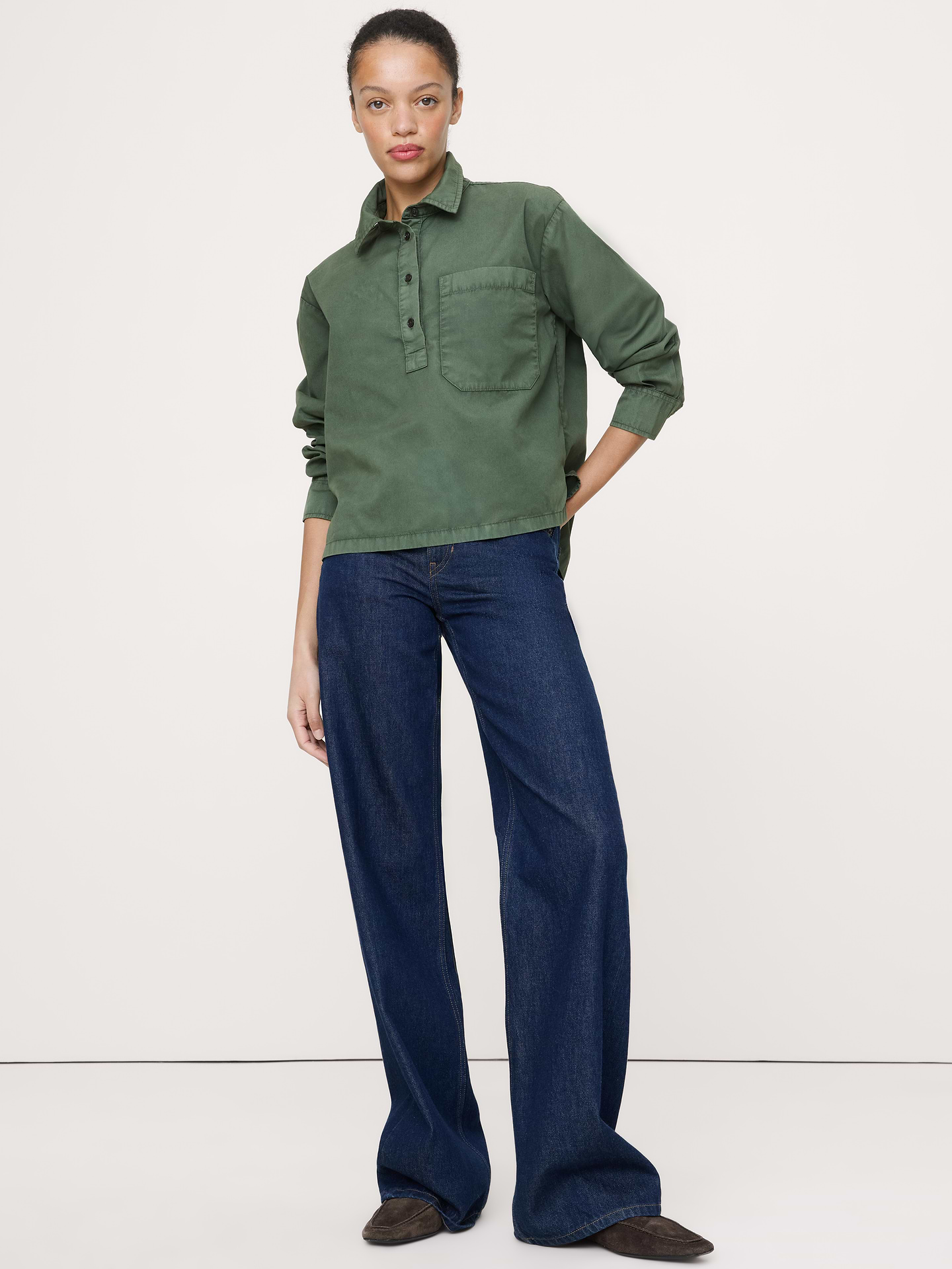 Image number 1 showing, Oversized Cotton Twill Popover Shirt