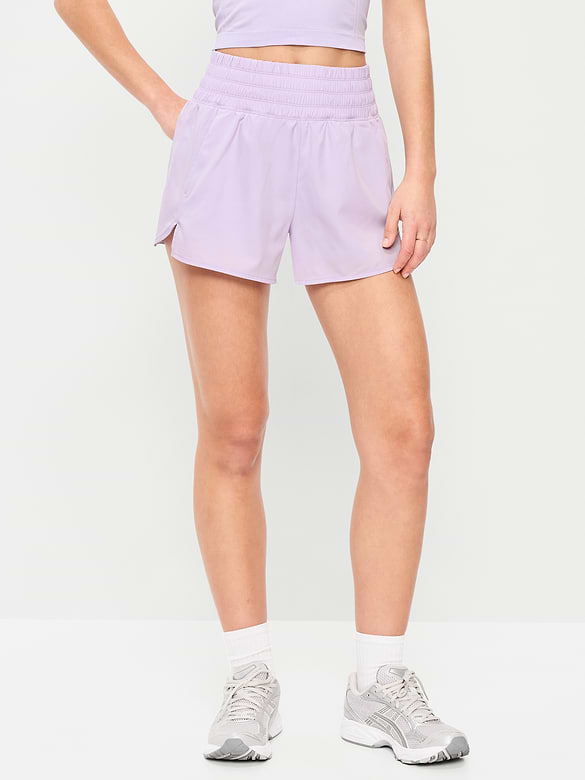 Short de course froissé à taille très haute, entrejambe de 7,5 cm