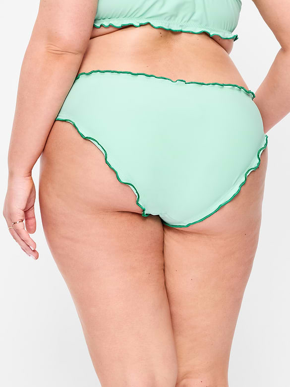Mid-Rise Ruffle Trim Swim Bottoms