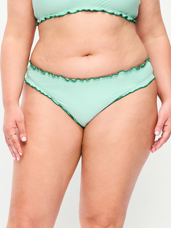Mid-Rise Ruffle Trim Swim Bottoms