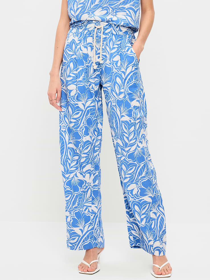 L'image numéro 2 présente Pantalon coupe baril longueur cheville à taille haute en gaze froissée