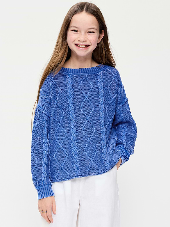 Oversized Long-Sleeve Cable-Knit Sweater for Girls