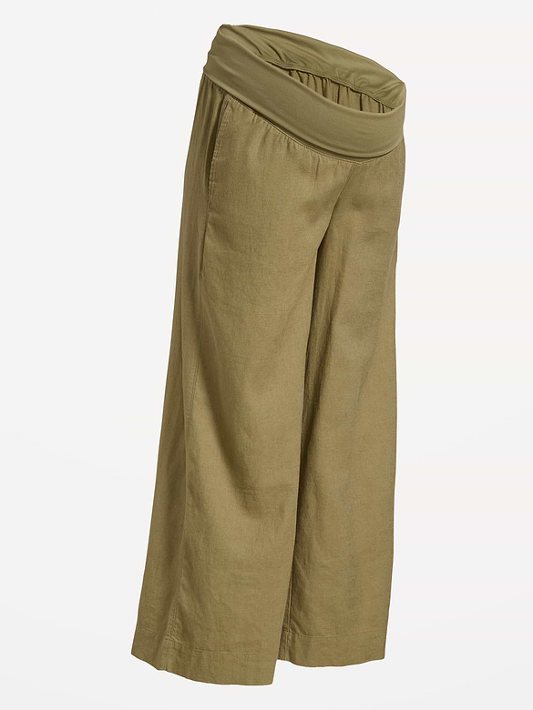Maternity Rollover Waist Linen-Blend Super Wide-Leg Pants