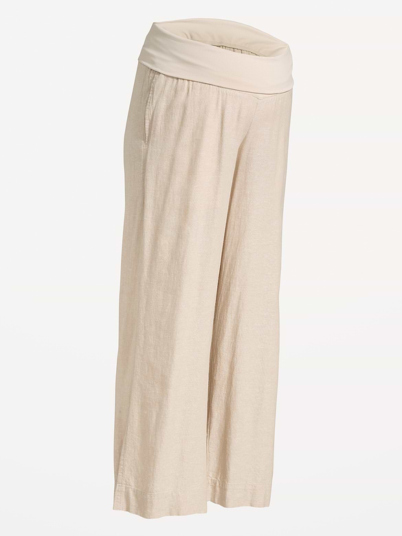 Maternity Rollover Waist Linen-Blend Wide-Leg Pants