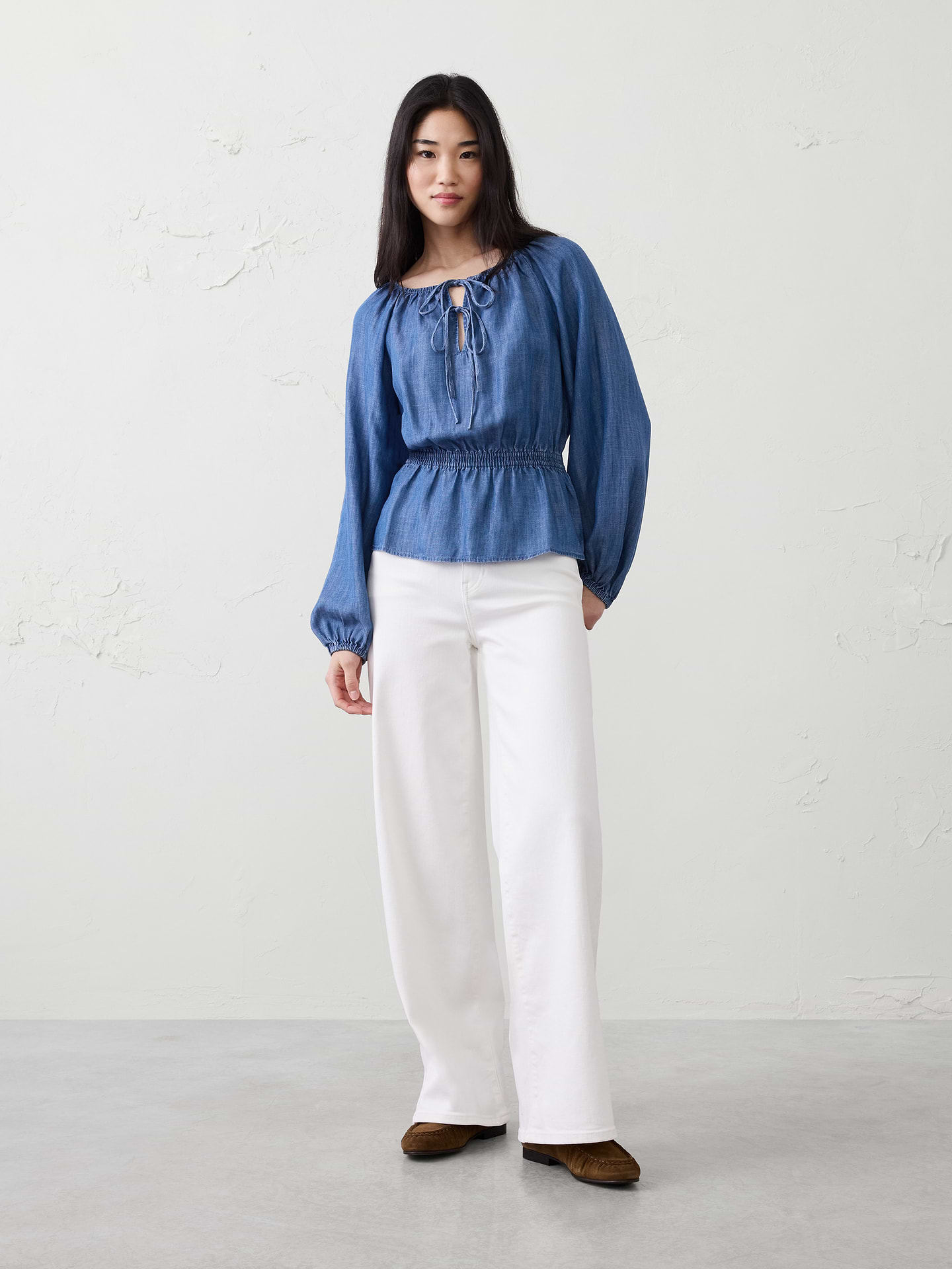 Image number 1 showing, Denim Tie-Front Top