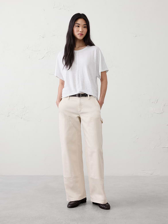 Linen-Blend Dolman-Sleeve T-Shirt