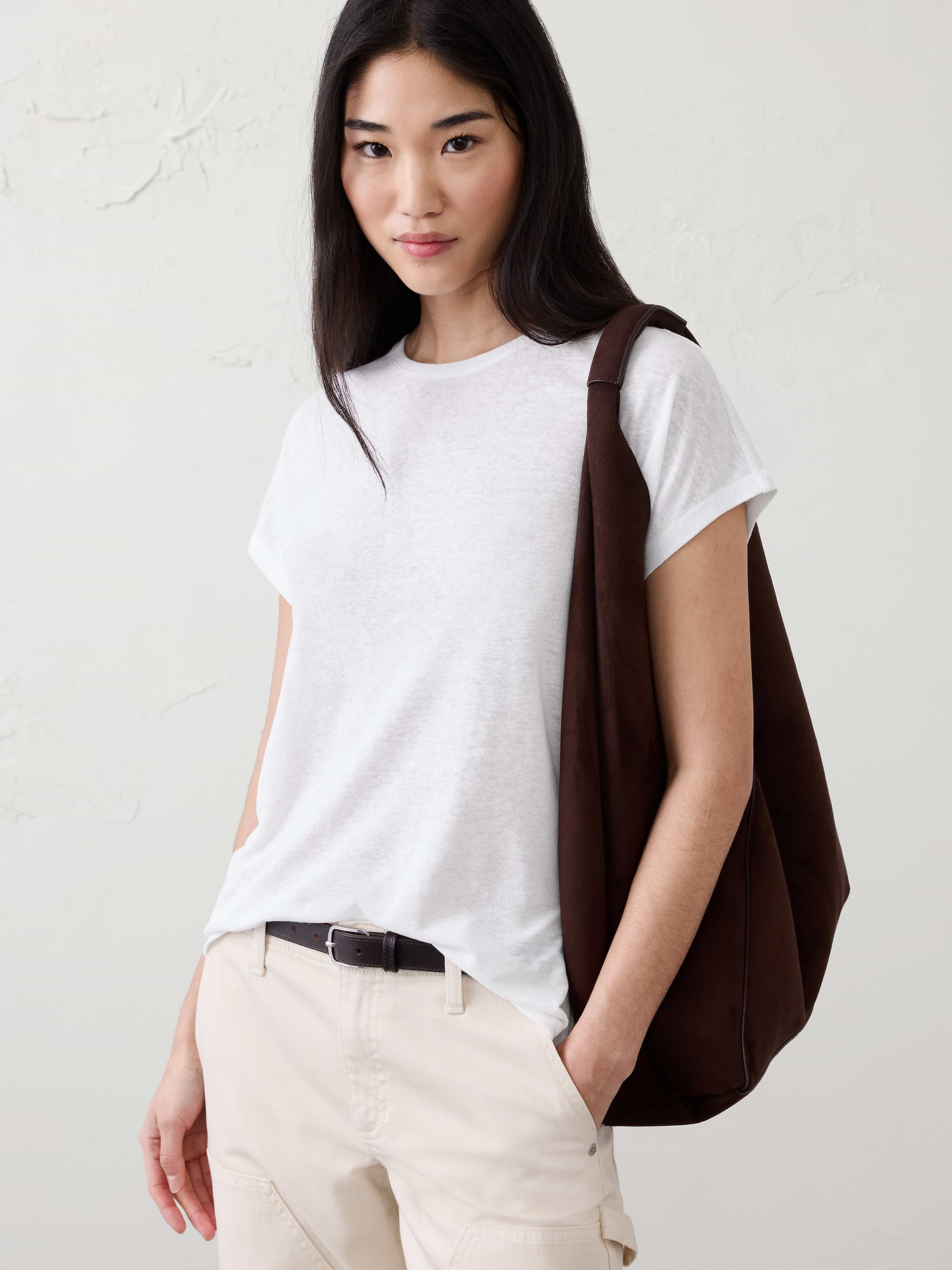 Image number 1 showing, Linen-Blend Cap-Sleeve T-Shirt