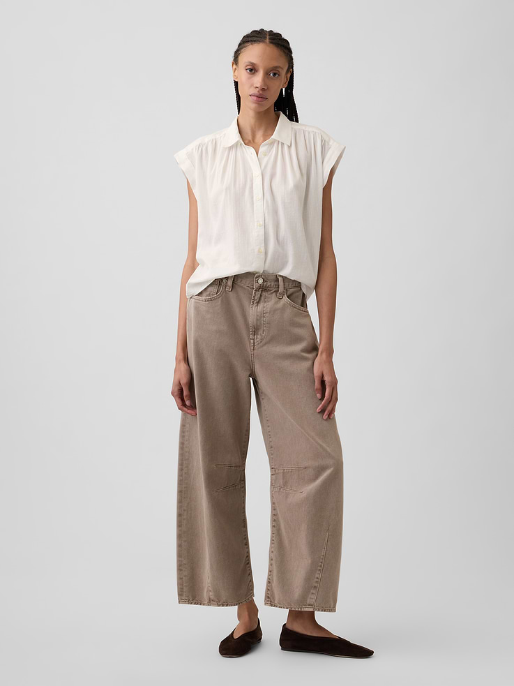 Image number 3 showing, Collared Cap-Sleeve Shirt