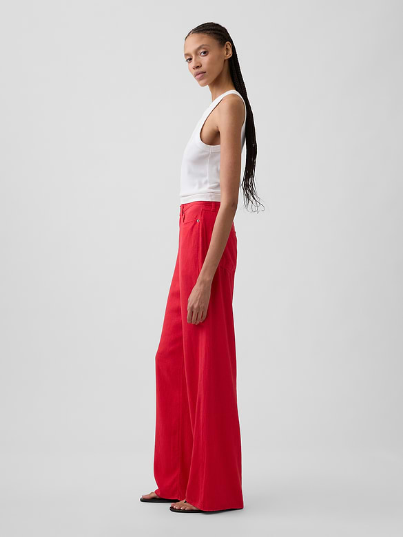 High Rise Linen-Blend Wide-Leg Pants