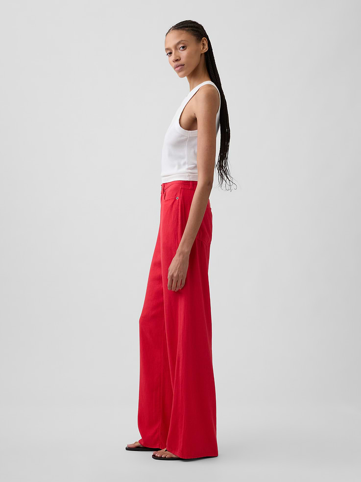 Image number 3 showing, High Rise Linen-Blend Wide-Leg Pants