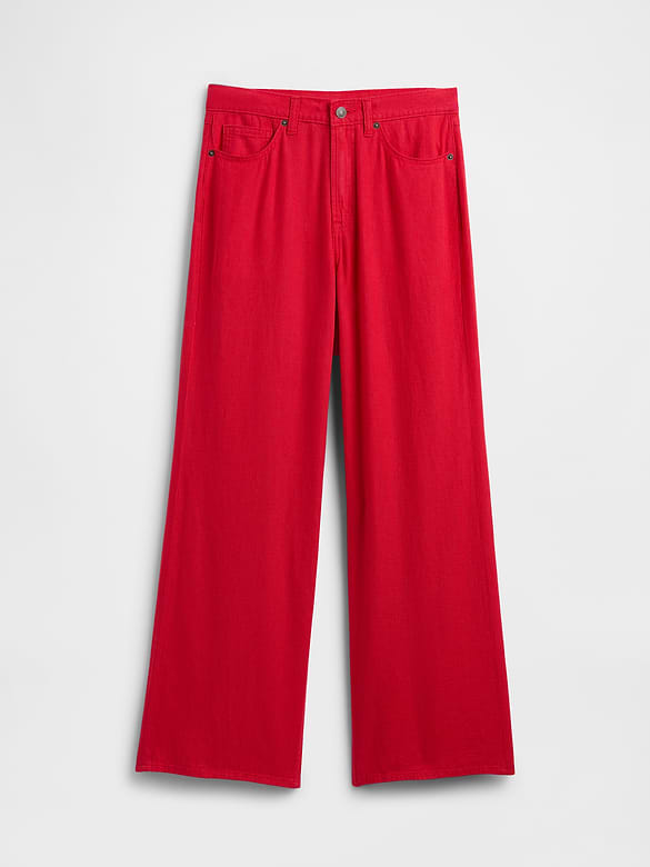 High Rise Linen-Blend Wide-Leg Pants