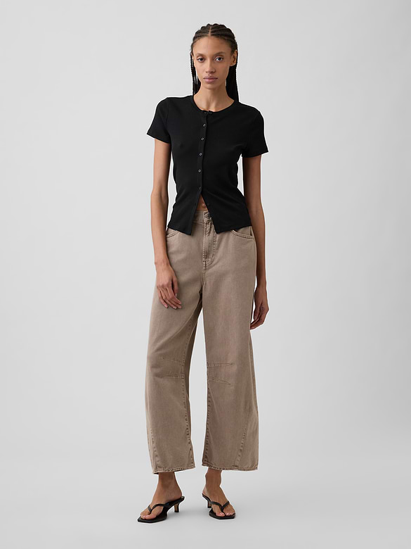 Ribbed Button-Up Top