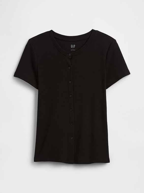 Ribbed Button-Up Top