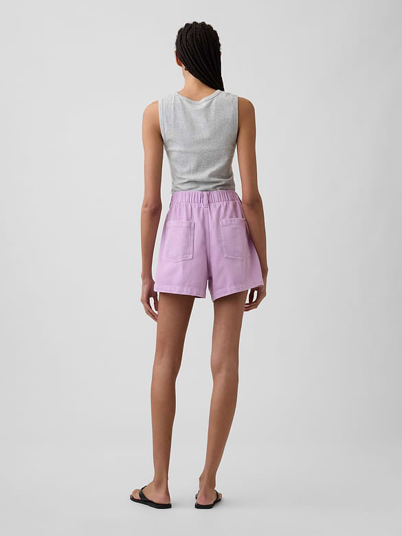 4" High Rise Soft Denim Utility Shorts