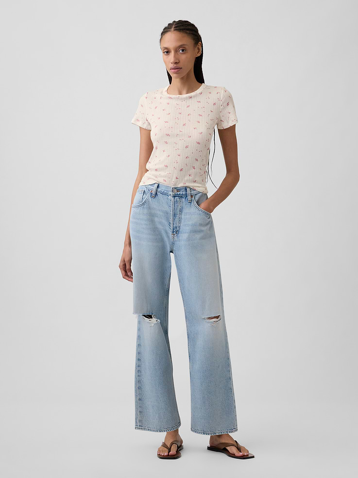 Image number 3 showing, Essential Ribbed Pointelle T-Shirt