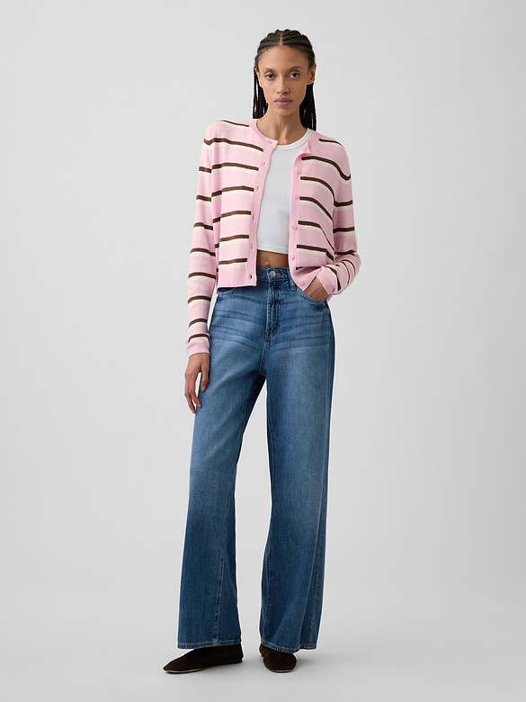 CashSoft Stripe Crewneck Cardigan