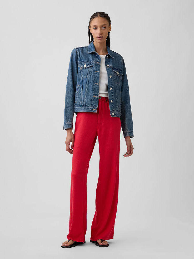 Image number 1 showing, High Rise Linen-Blend Wide-Leg Pants