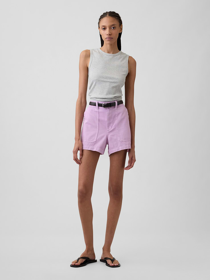 Image number 1 showing, 4" High Rise Soft Denim Utility Shorts