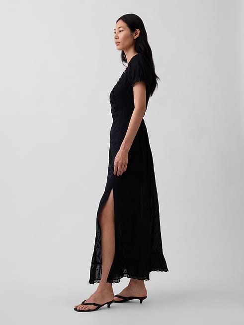 black gap dress Embroidered Puff-Sleeve Maxi Black Evening Dress with BACK-ZIPPER com/equity US SIZE:24W