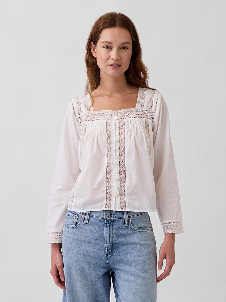 Image number 1 showing, Lace-Trim Square-Neck Top