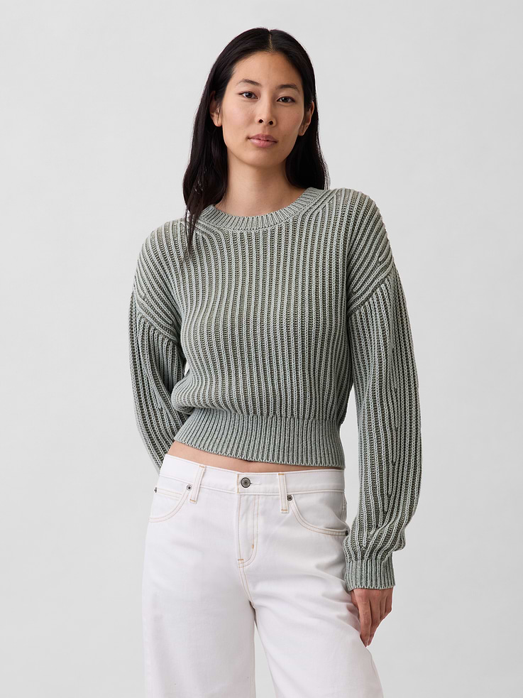 Image number 1 showing, 100% Cotton Barrel-Sleeve Crop Sweater