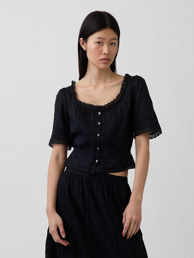 Image number 1 showing, Lace-Trim Peplum Top