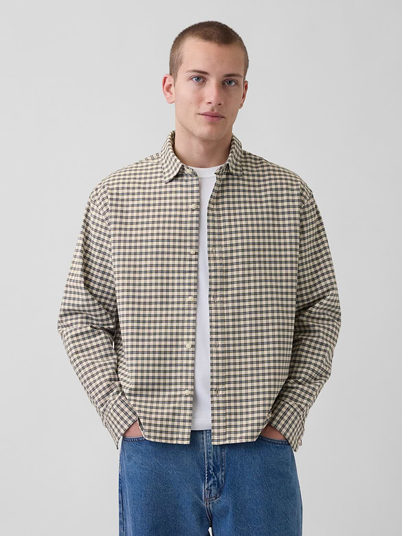 Relaxed Crop Straight-Hem Oxford Shirt