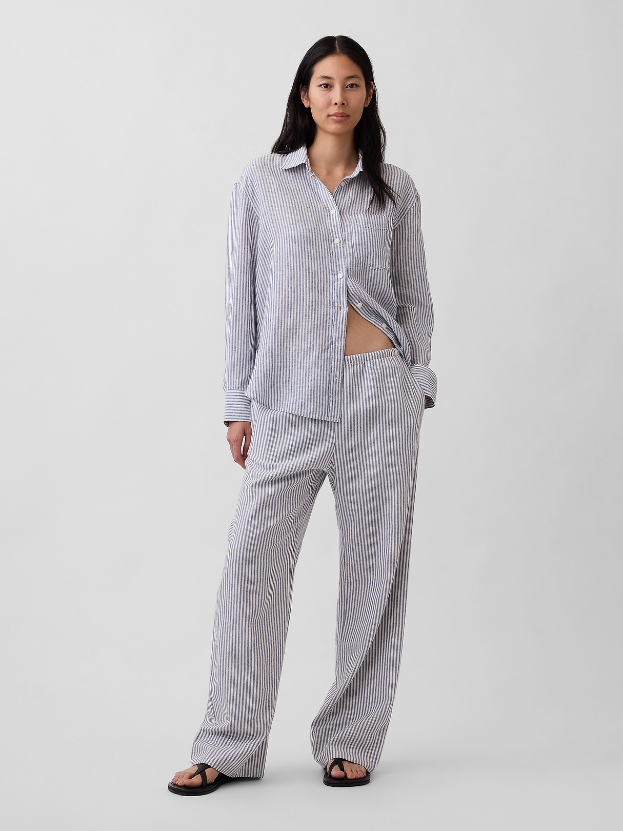 Linen-Blend Easy Wide-Leg Pants | Gap