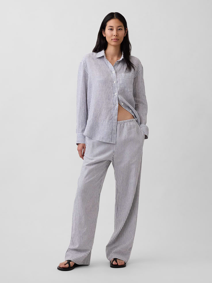 Image number 1 showing, Linen-Blend Easy Wide-Leg Pants
