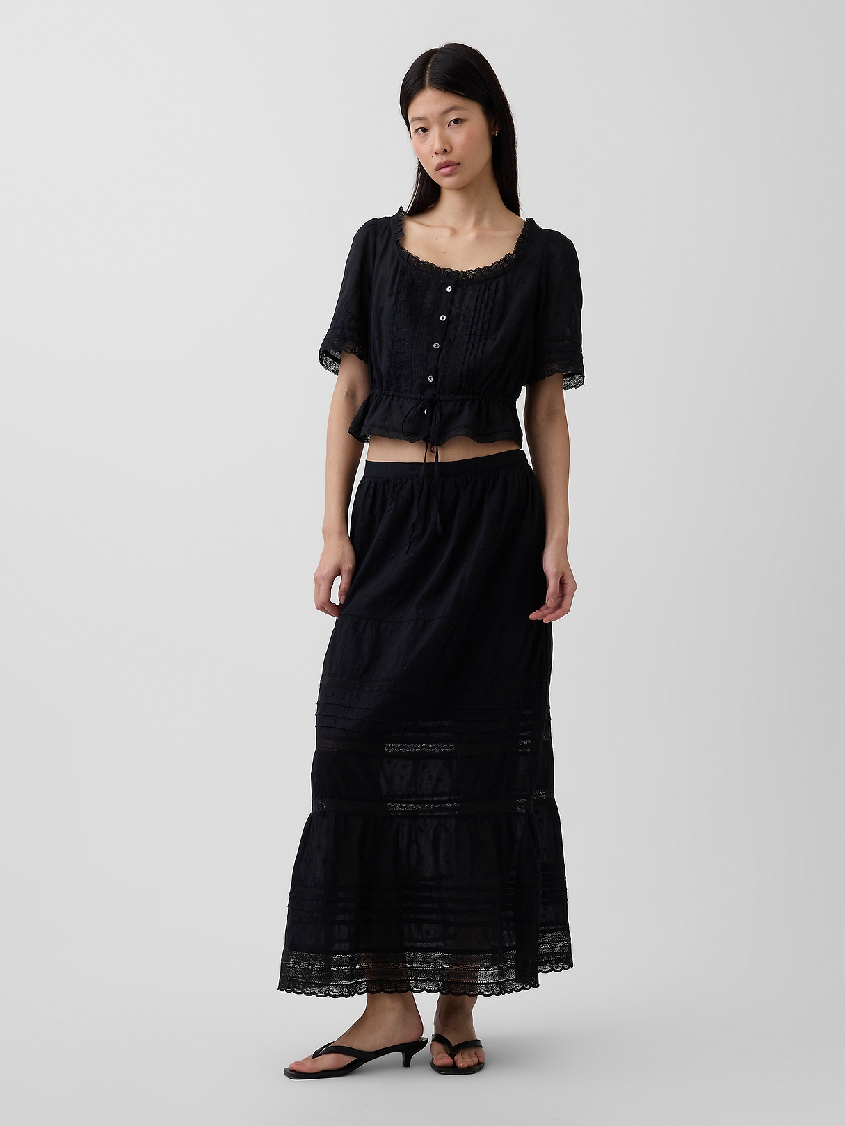 Lace-Trim Maxi Skirt | Gap