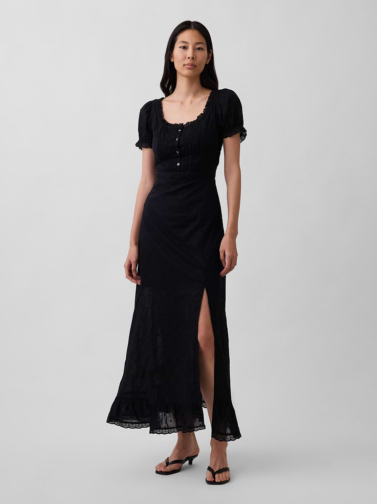 Image number 1 showing, Embroidered Puff-Sleeve Maxi Dress