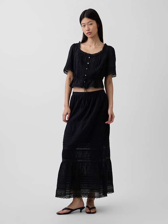 Lace-Trim Maxi Skirt