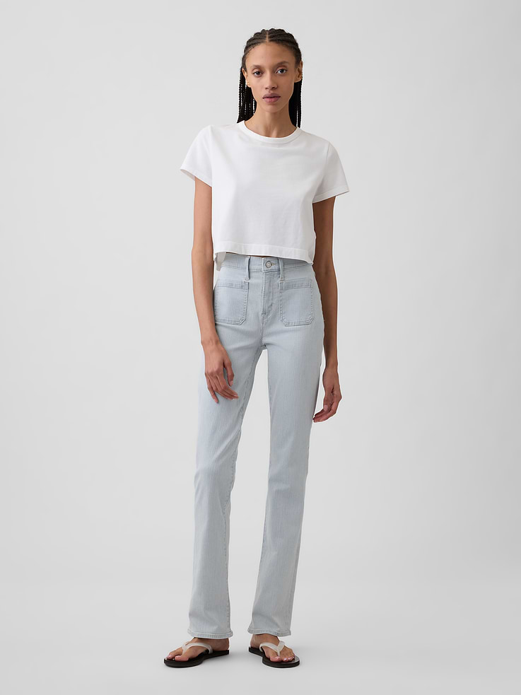 Image number 1 showing, Mid Rise Universal Stripe Baby Boot Jeans
