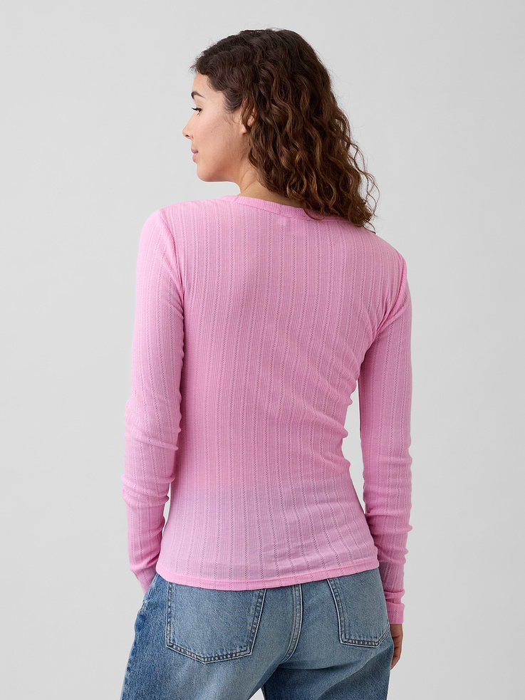 Image 2 of 5, Ribbed Pointelle Crewneck T-Shirt