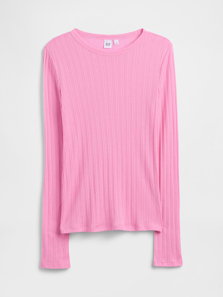 Image 5 of 5, Ribbed Pointelle Crewneck T-Shirt