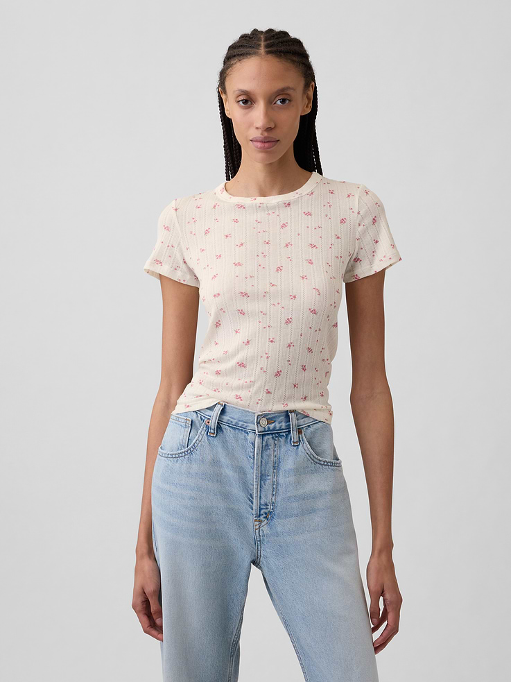 Image number 1 showing, Essential Ribbed Pointelle T-Shirt