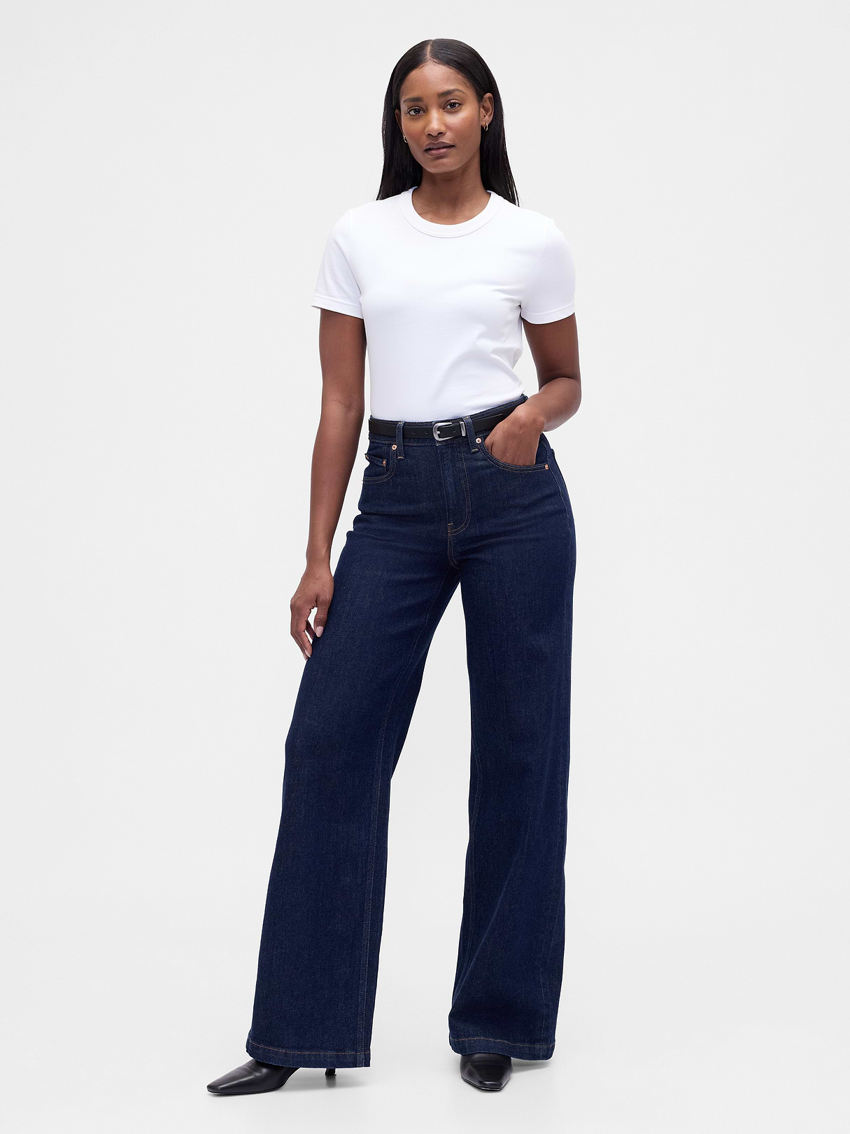 Curvy High Rise Stride Wide-Leg Jeans - Dark indigo by Gap